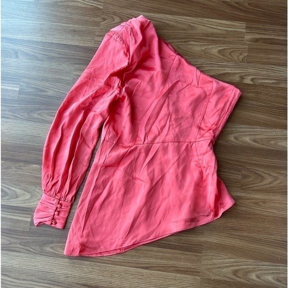 NWT Cing a Sept Stace One-Shoulder Silk Top in Neon Coral - Picture 8 of 16